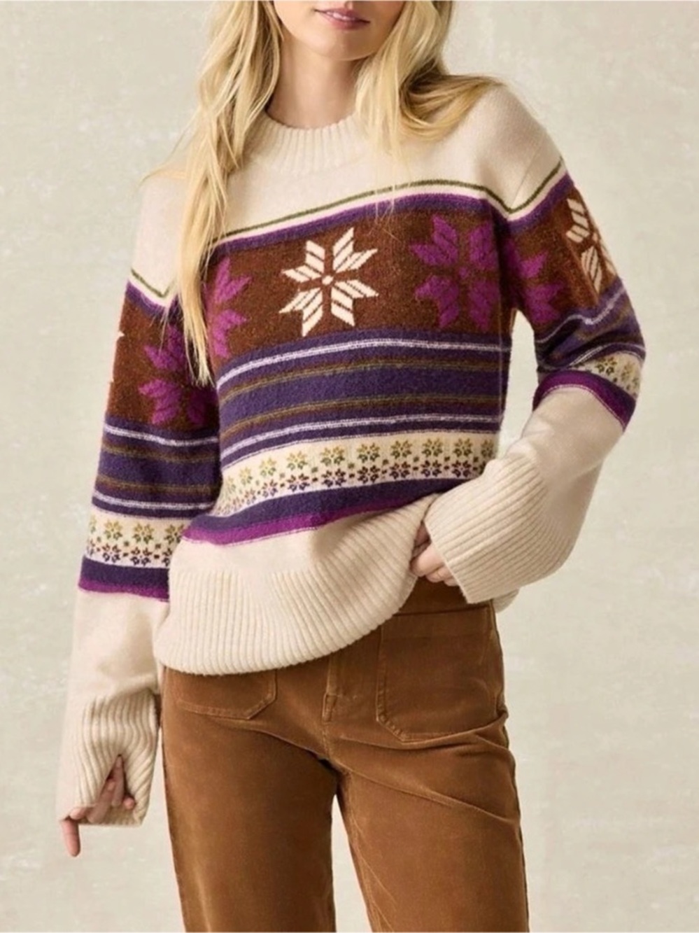 Faherty Winter Solstice Snowflake Merino Wool Sweater Size M
